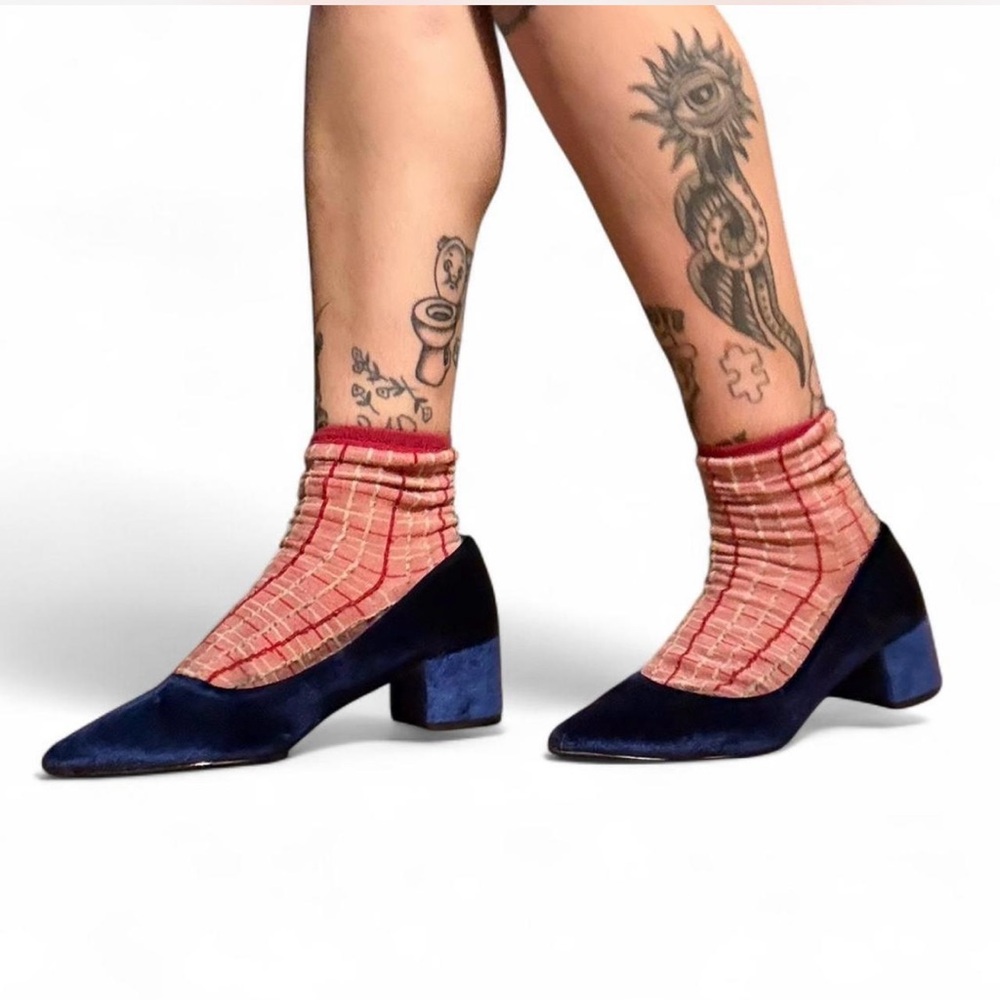 Simply Styled Blue Velvet Block Heel Shoes